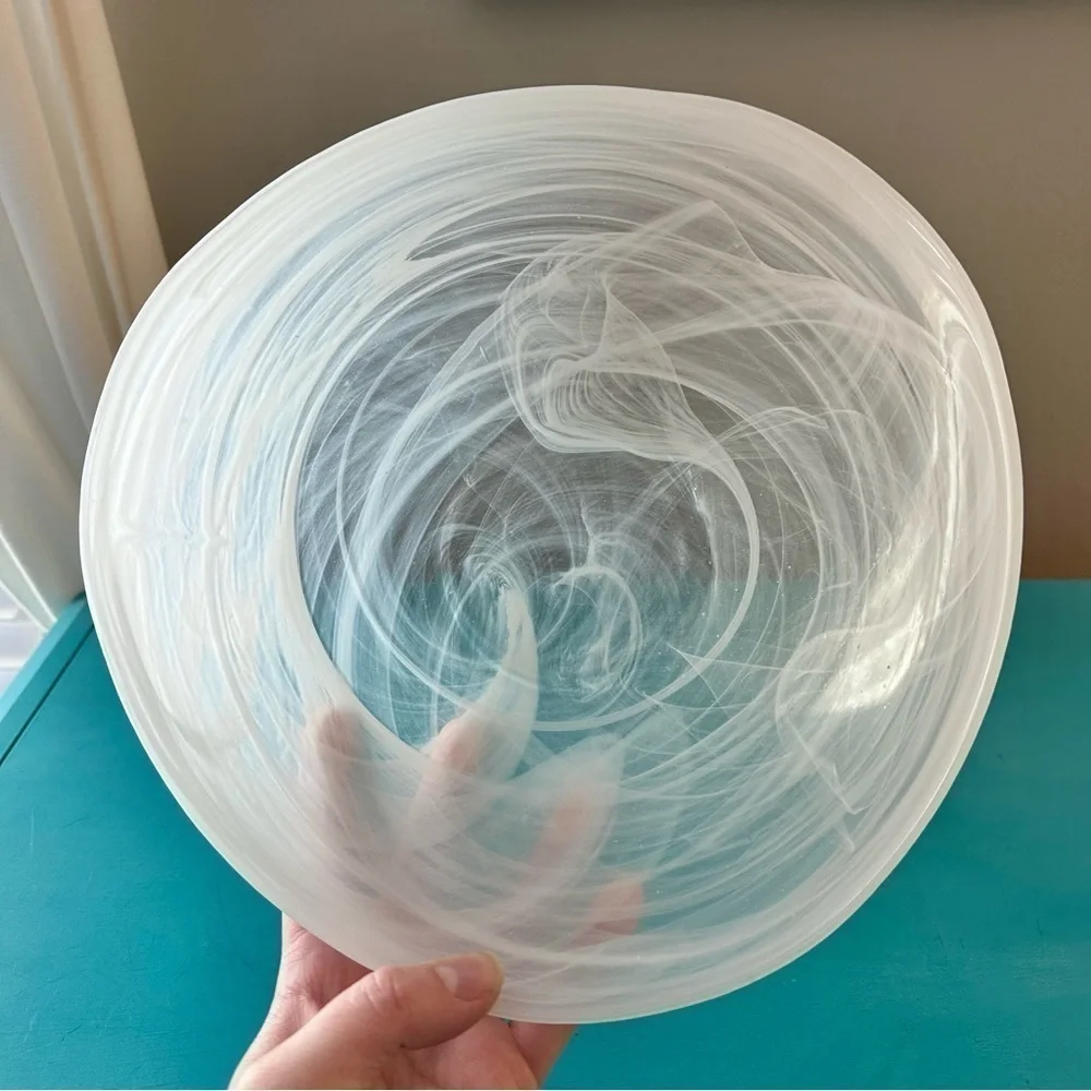 White Handblown Glass Decorative Bowl Medium Sized